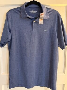 NWT Vineyard Vines Men's Blue White Micro Stripe Performance Polo Small